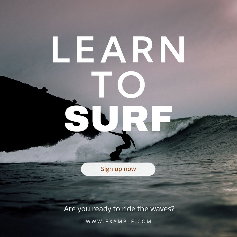 Learn surfing Instagram post template, editable text