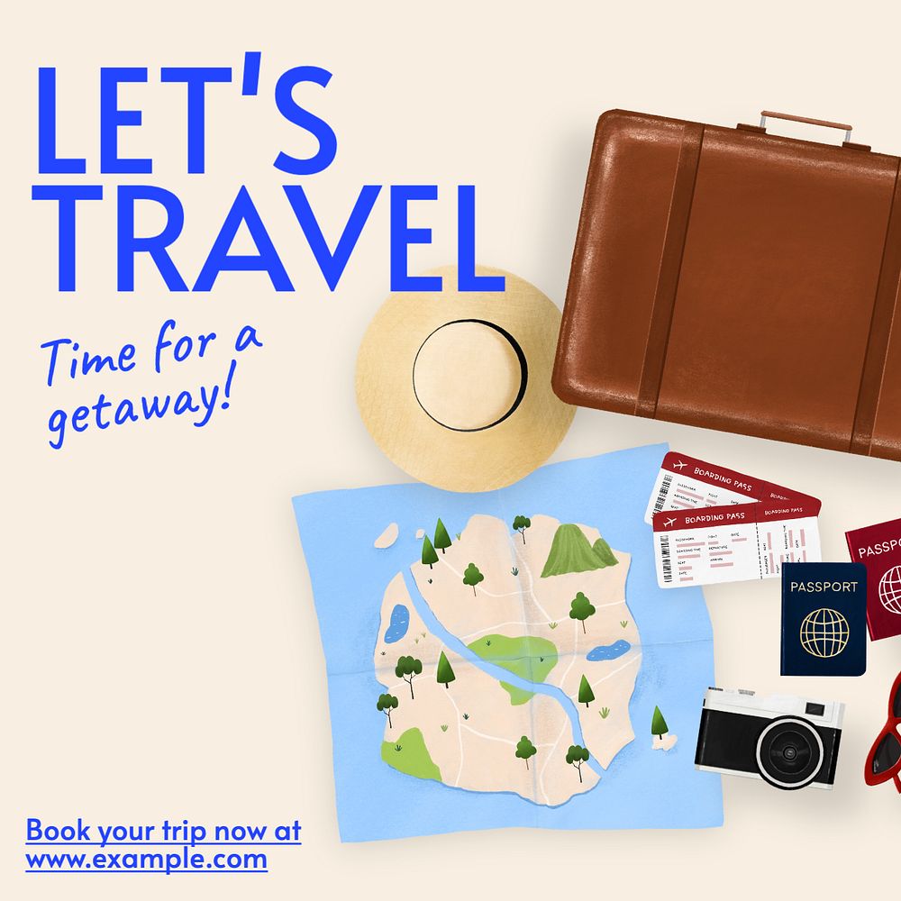 Let's travel Instagram post template, editable text