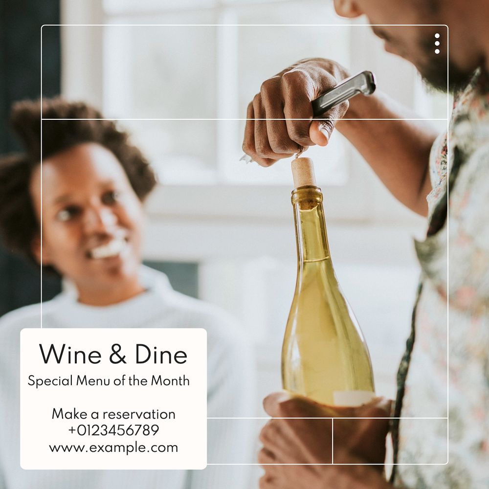 Wine & dine Instagram post template, editable text