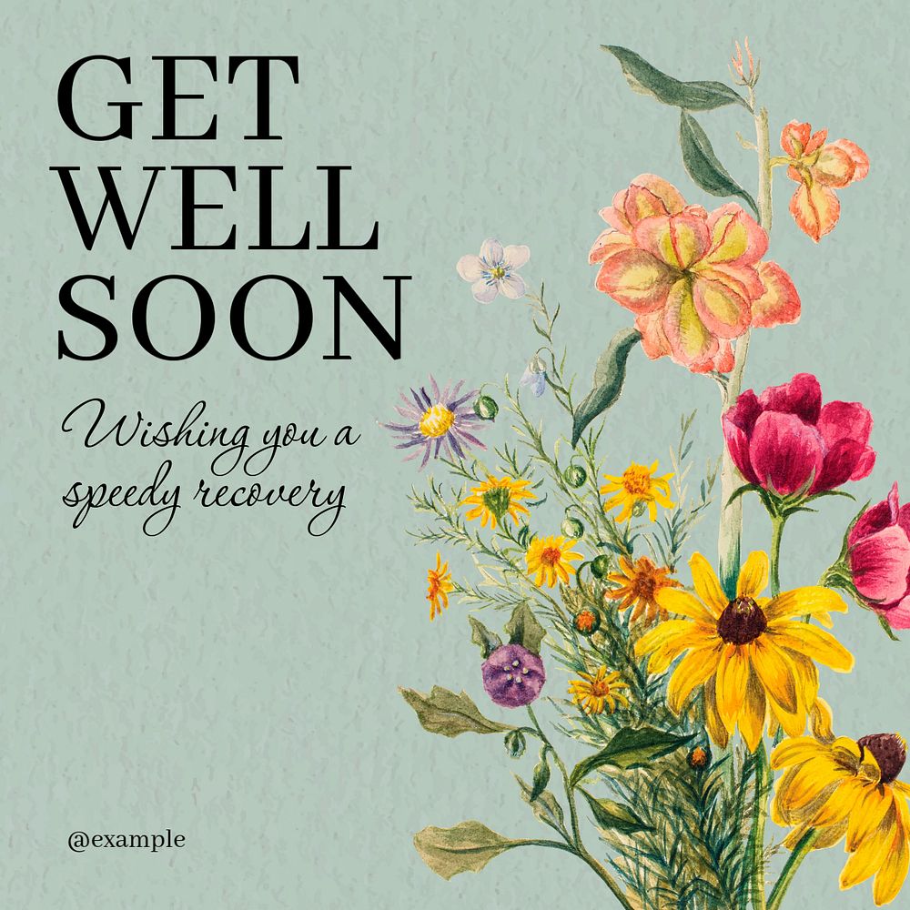 Get well soon Instagram post template, editable text