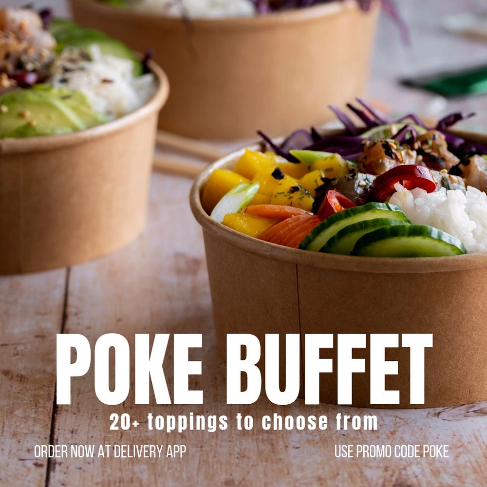 Poke buffet Instagram post template, editable text