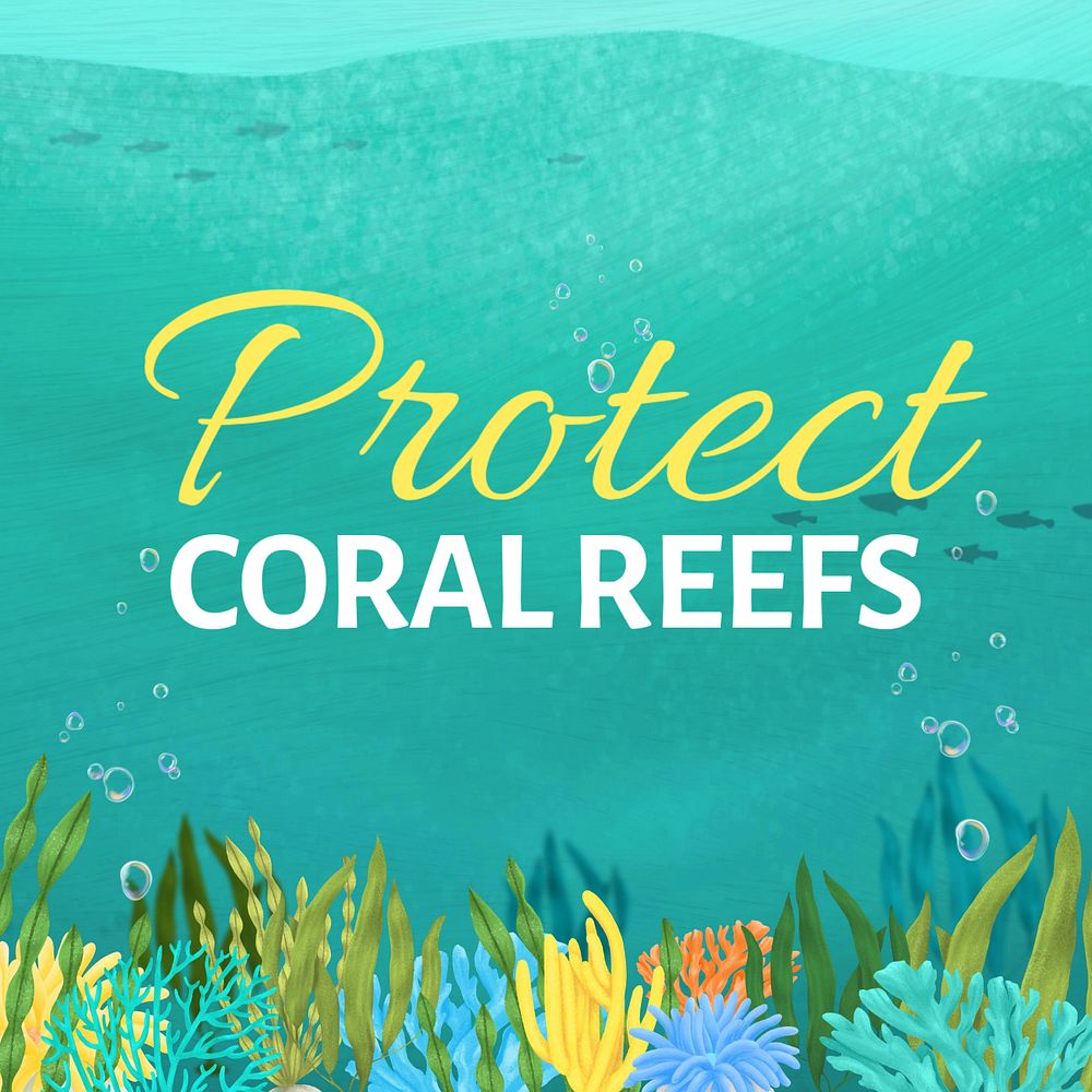 Protect coral reefs Instagram post template, editable text