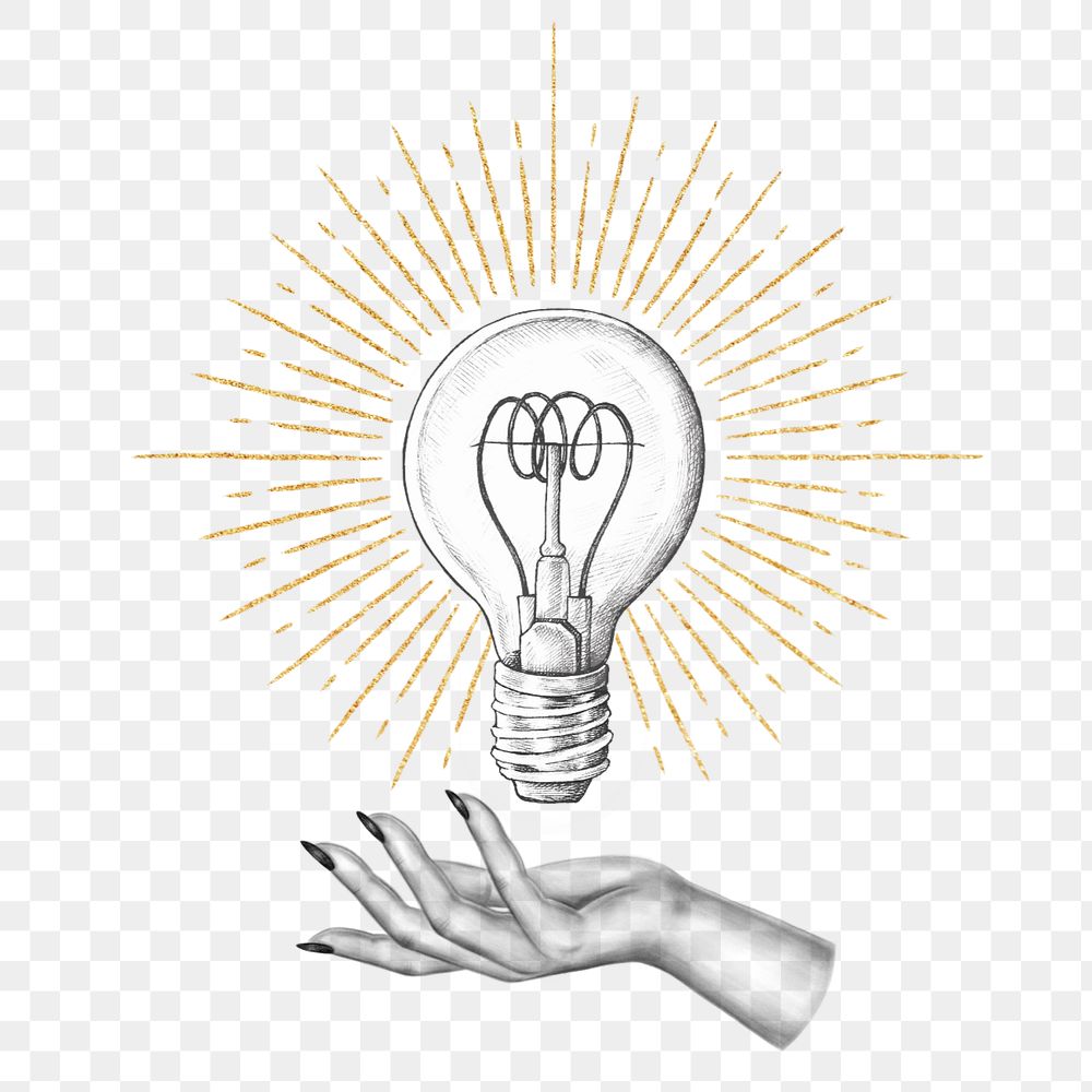 Png light bulb illustration, spiritual editable design remix, transparent background