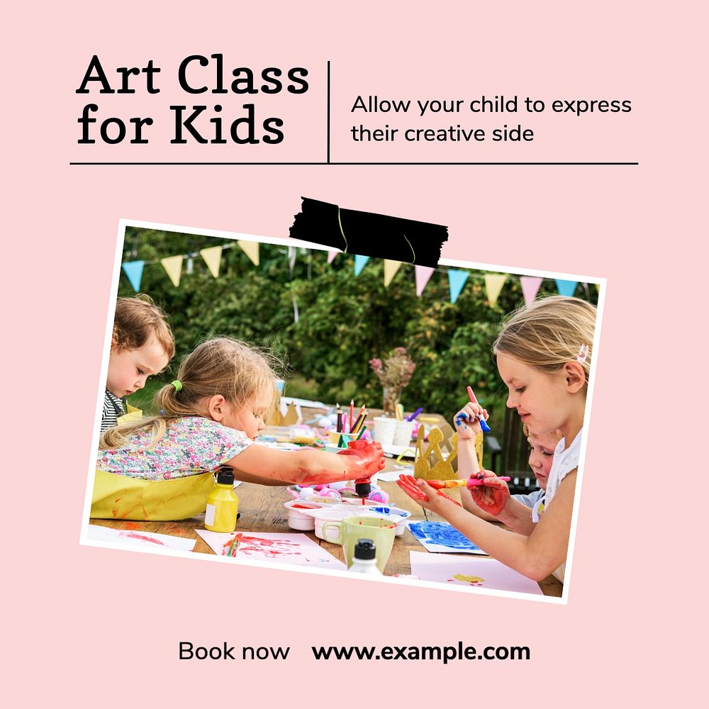 Kid's art class Instagram post template, editable text