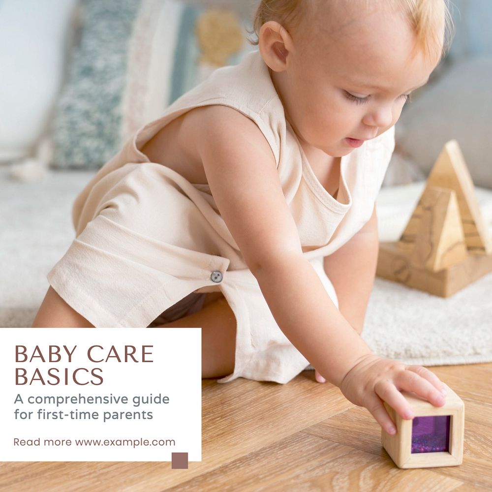 Baby care Instagram post template, editable text