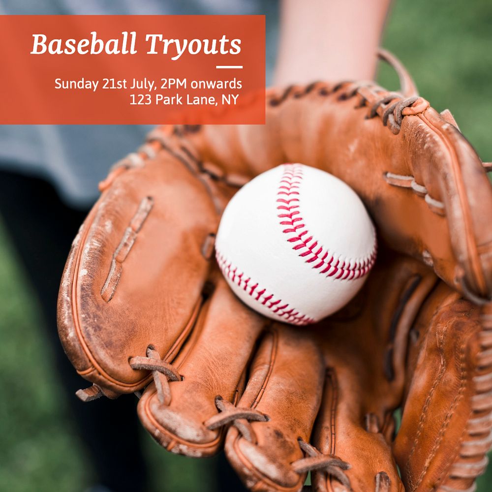 Baseball tryouts Instagram post template, editable text