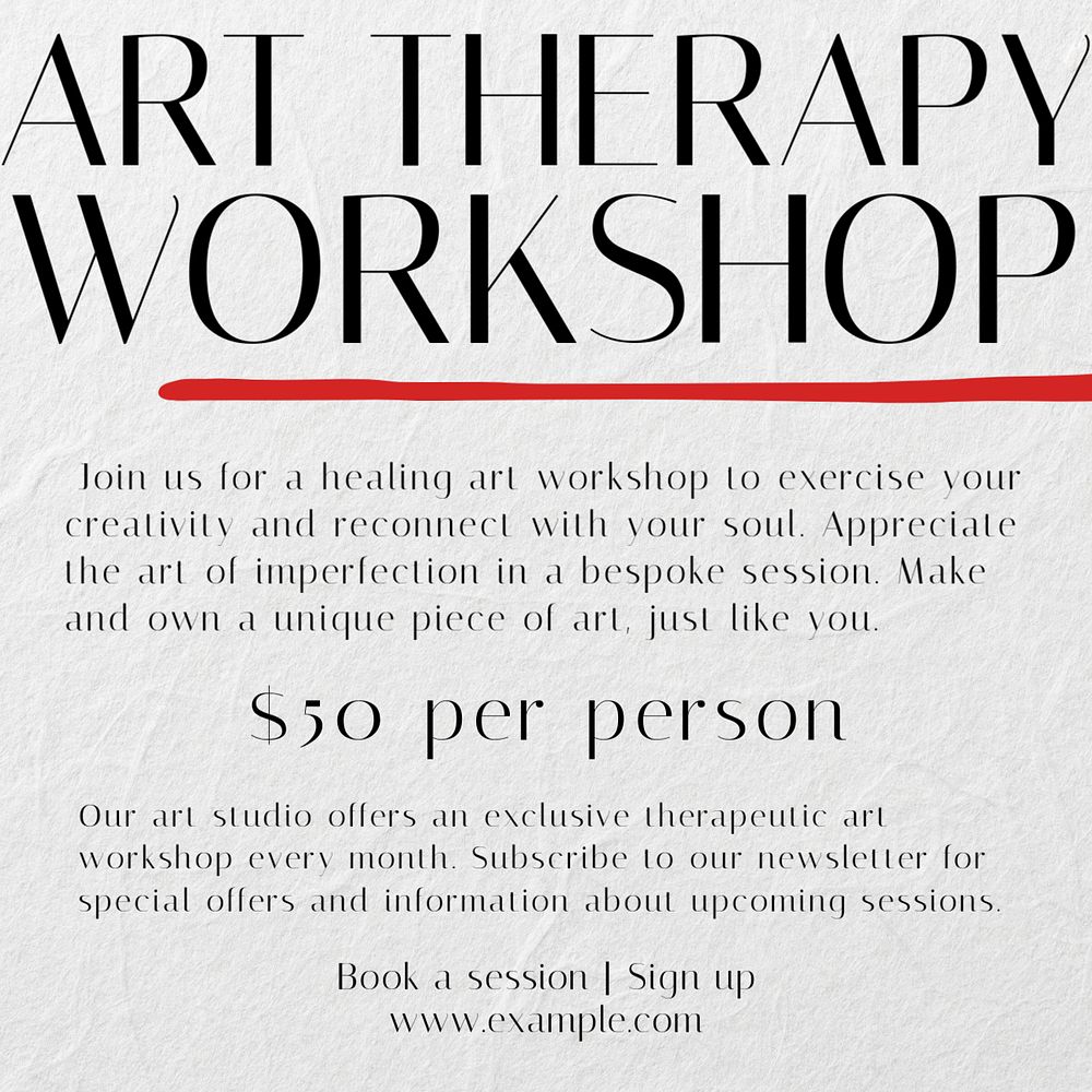 Art therapy workshop Instagram post template, editable text