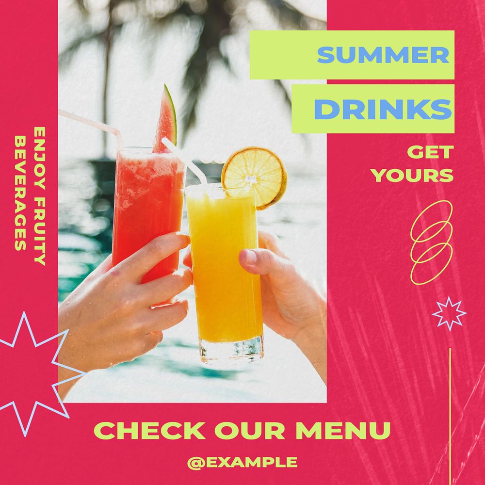 Summer drinks Instagram post template, editable text