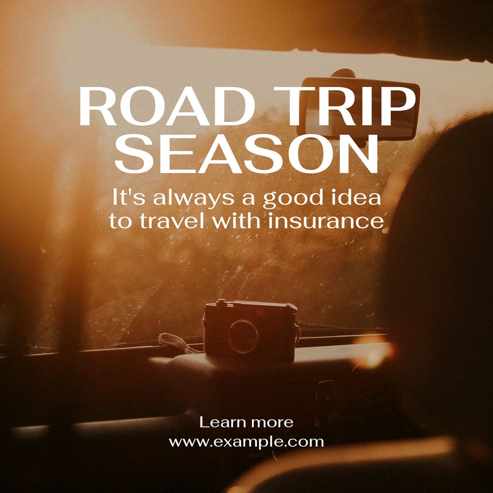 Road trip insurance Instagram post template, editable text