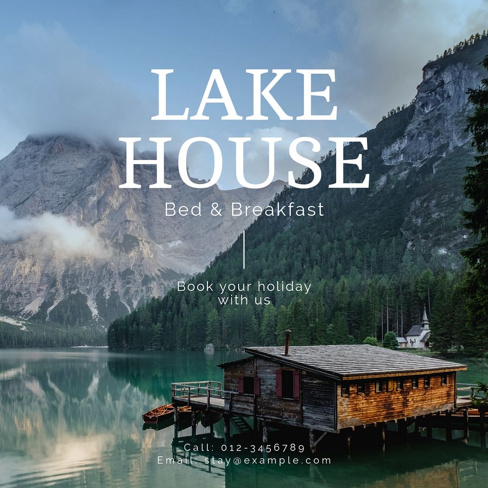 Lake house Instagram post template, editable text