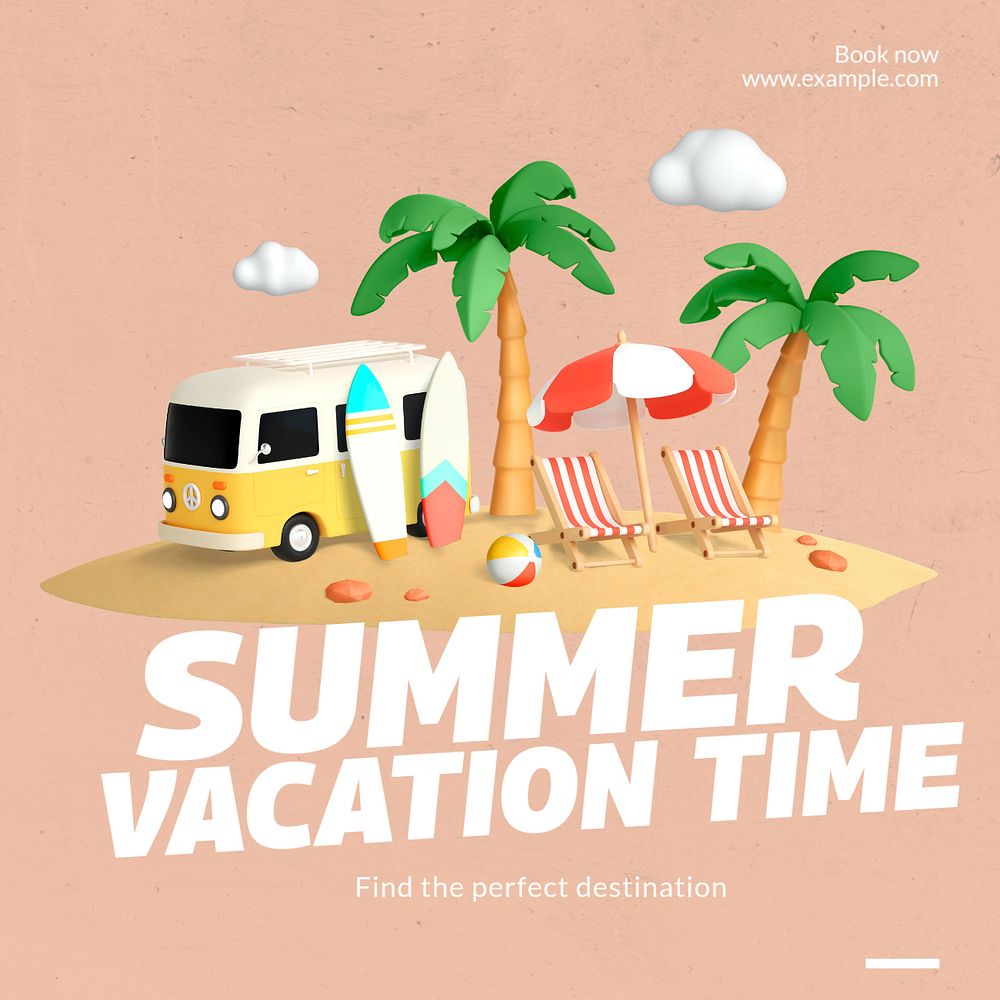 Summer vacation time Instagram post template, editable text