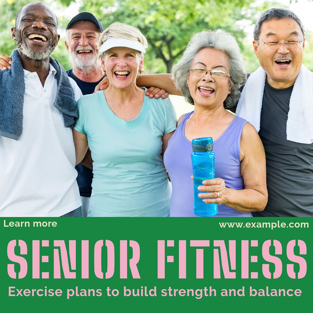 Senior fitness Instagram post template, editable text