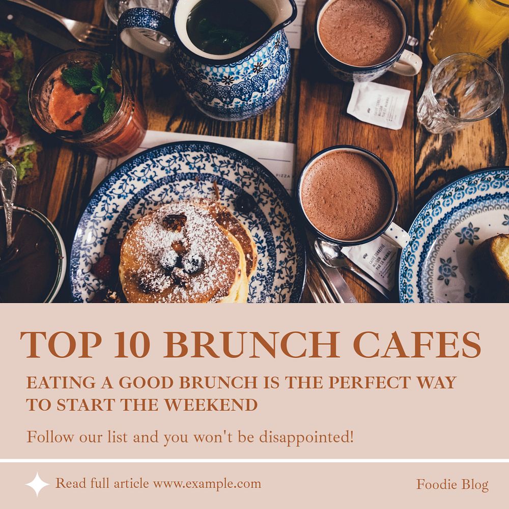 Brunch cafes Instagram post template, editable text