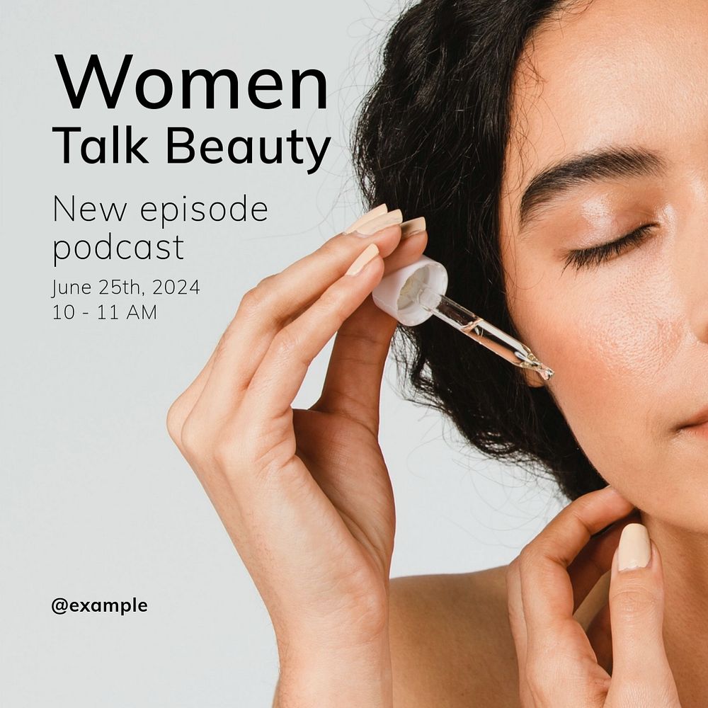 Women's beauty podcast Instagram post template, editable text