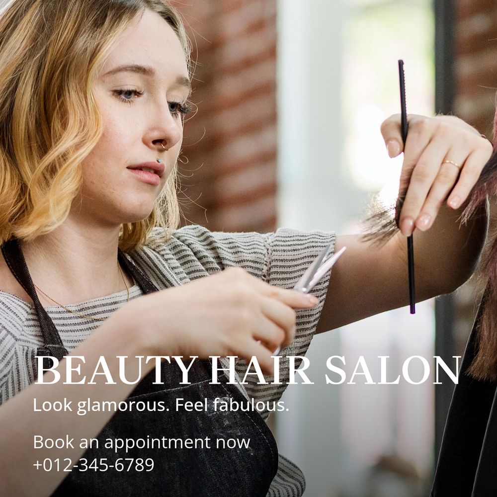 Hair salon Instagram post template, editable text