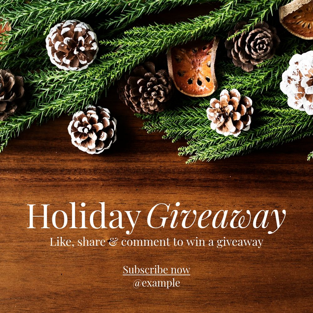 Holiday giveaway Instagram post template, editable text