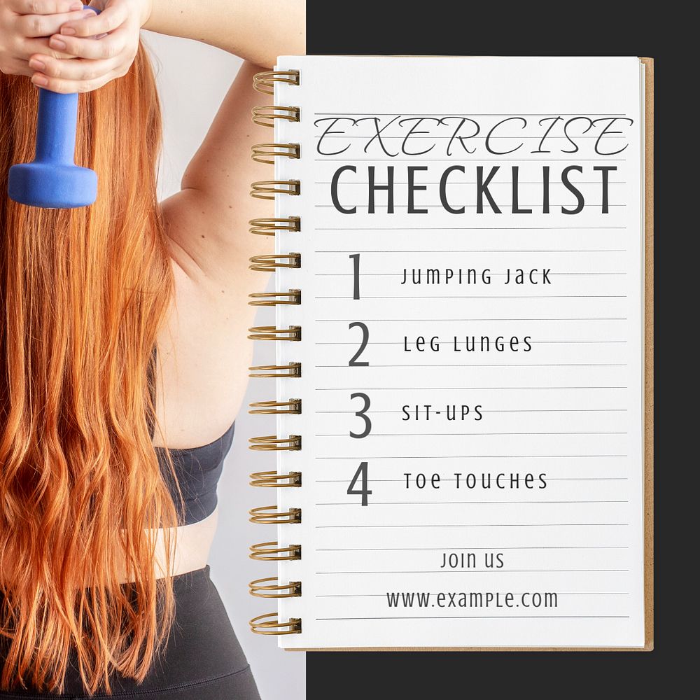 Exercise checklist Instagram post template, editable text