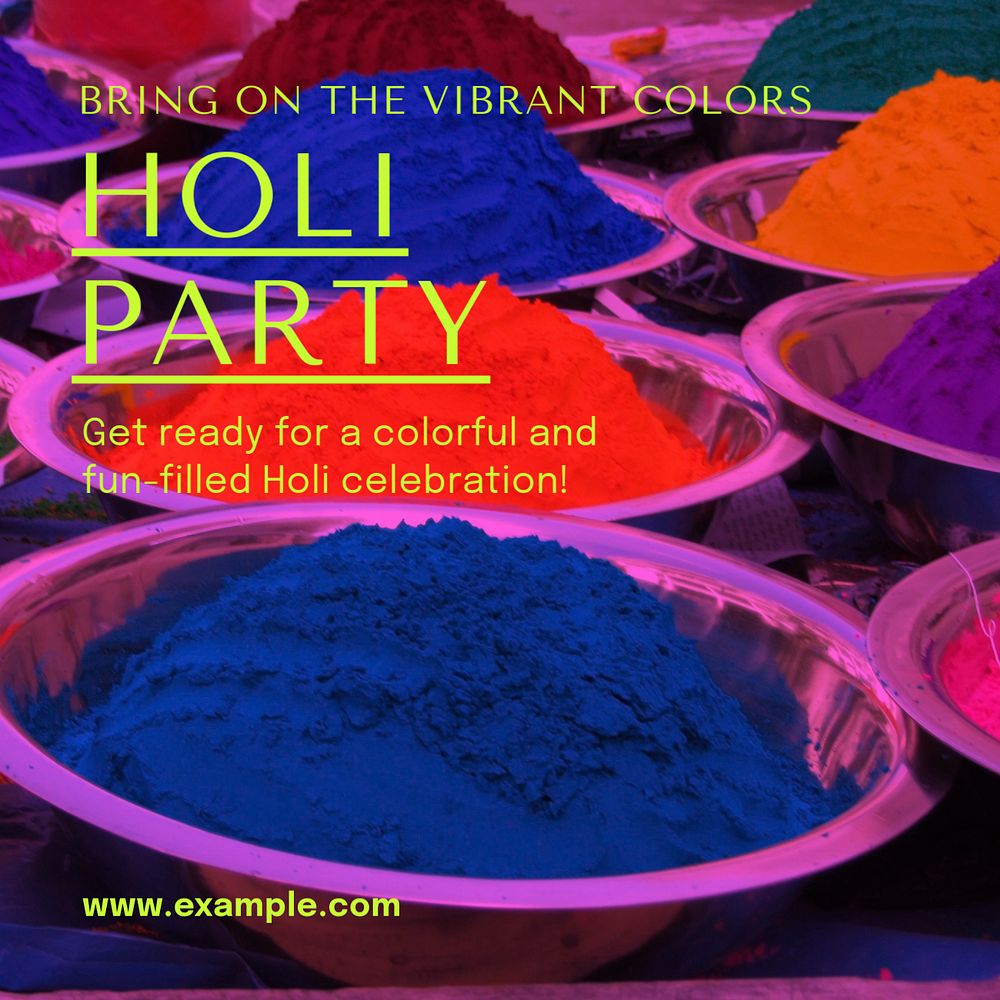 Holi party Instagram post template, editable text