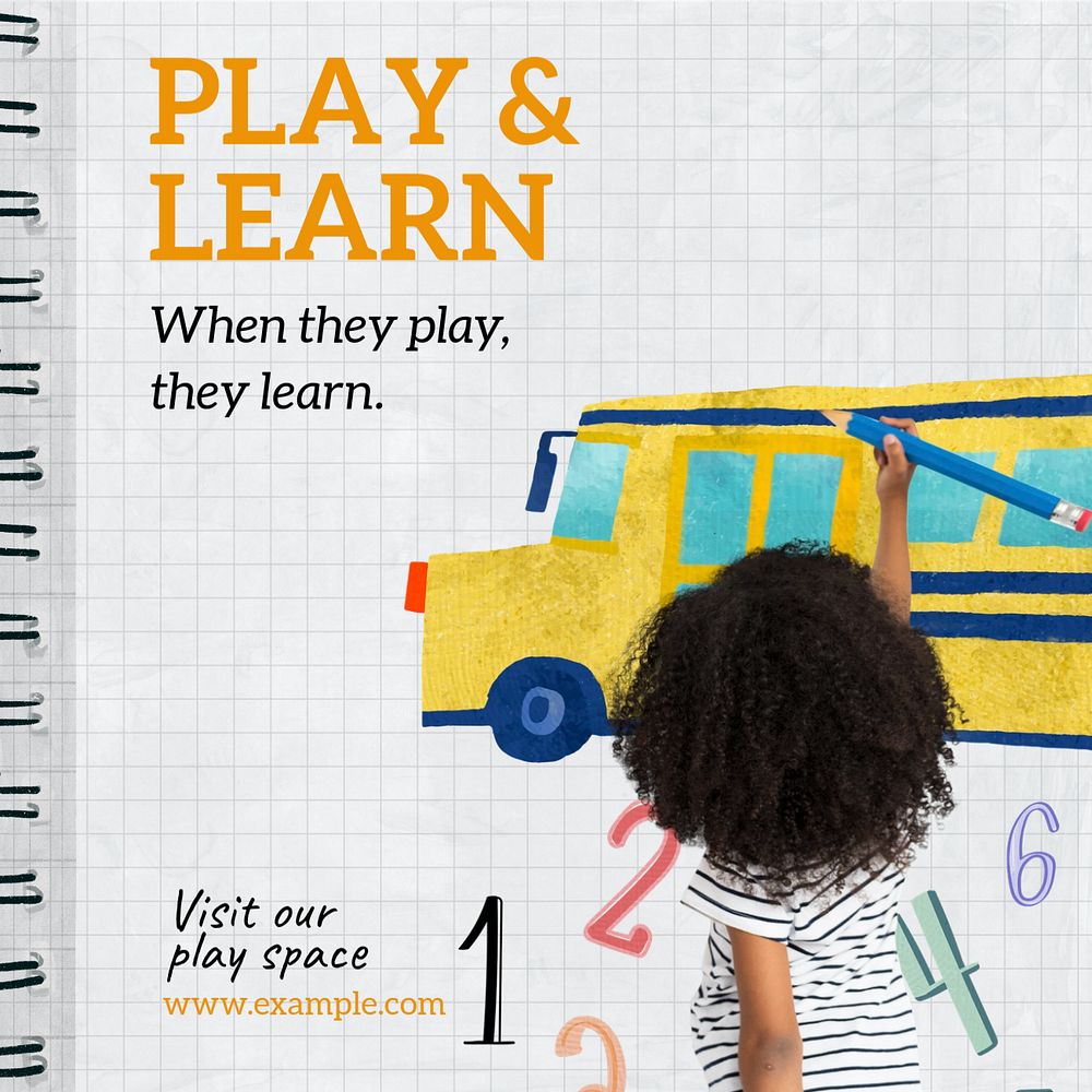 Play & learn Instagram post template, editable text