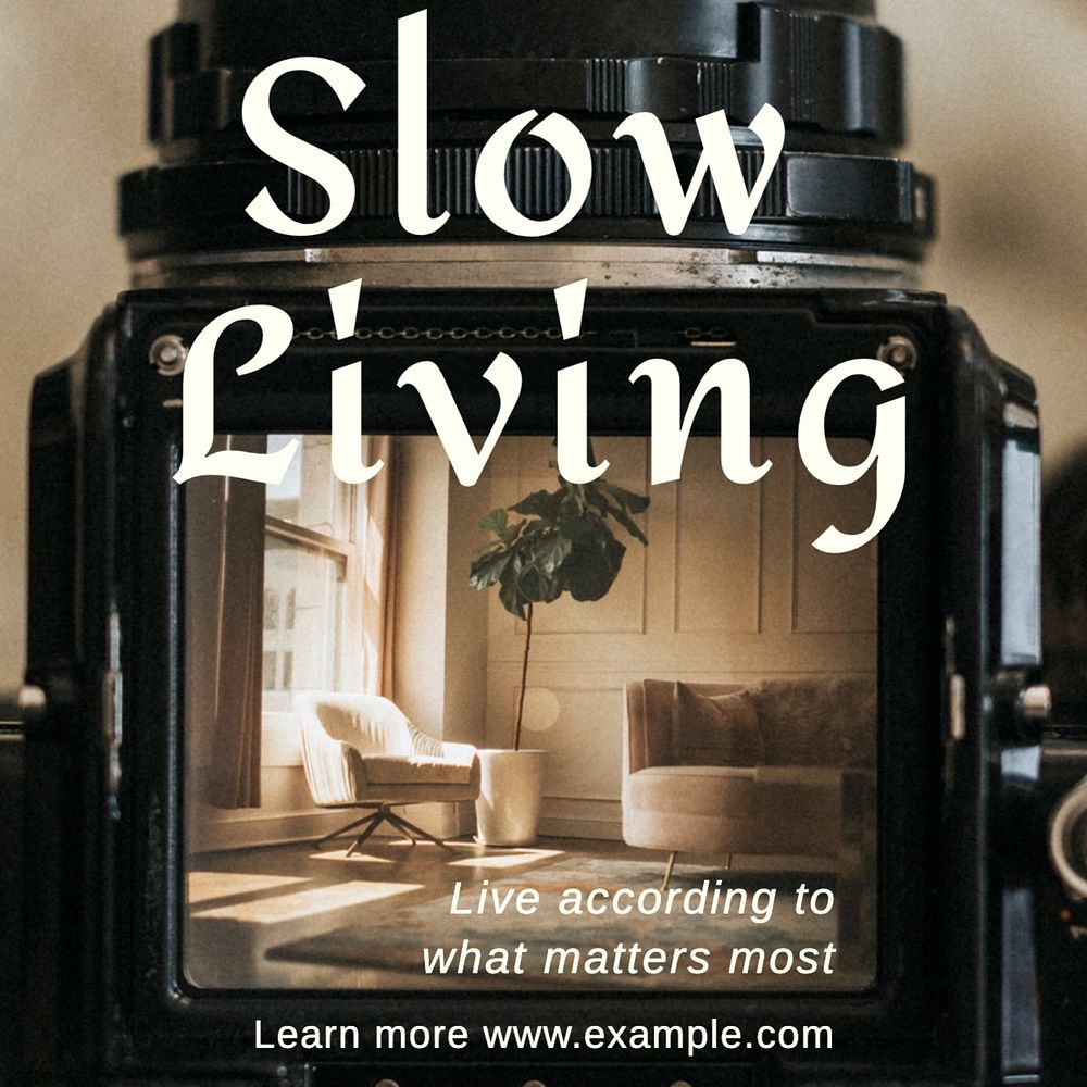 Slow living Instagram post template, editable text