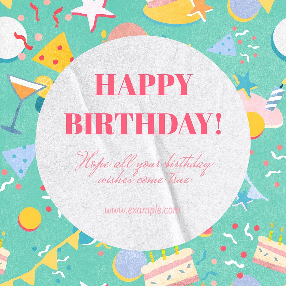 Happy birthday Instagram post template, editable text