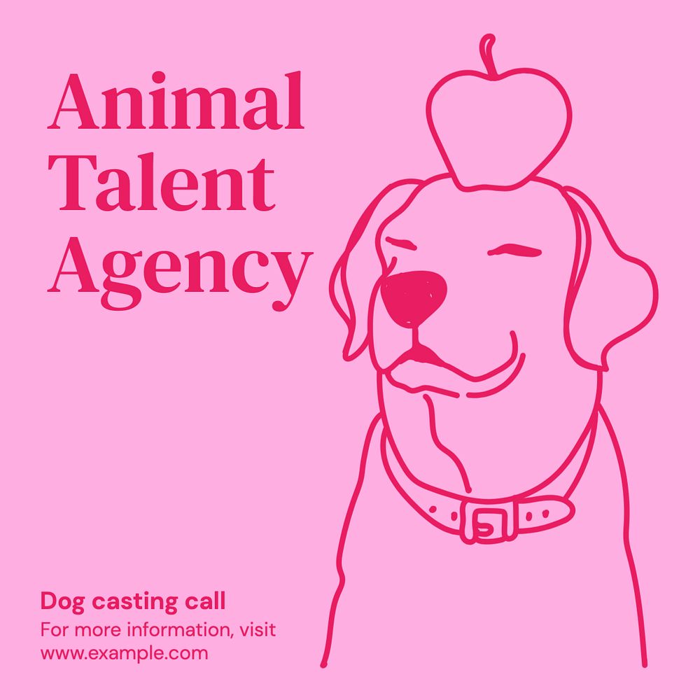 Animal talent agency Instagram post template, editable text