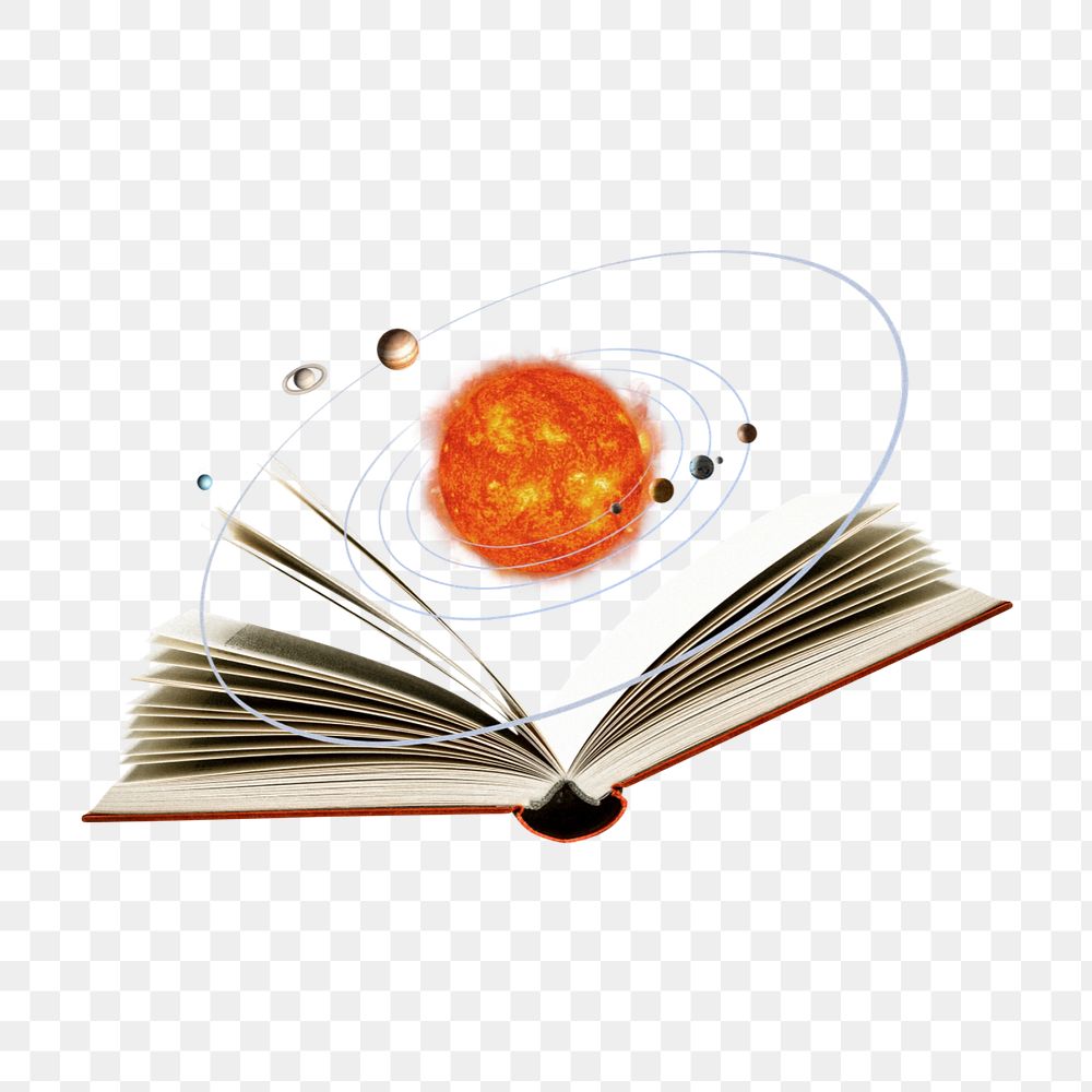 Astronomy education png, open book editable remix