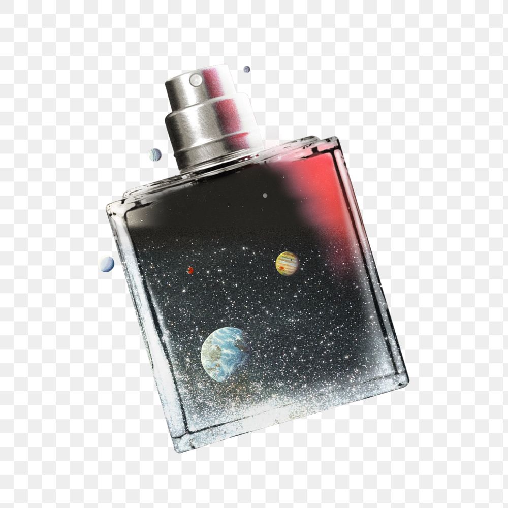 Galaxy perfume bottle png, aesthetic beauty editable remix