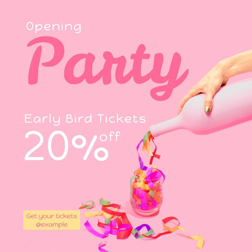 Opening party Instagram post template, editable text