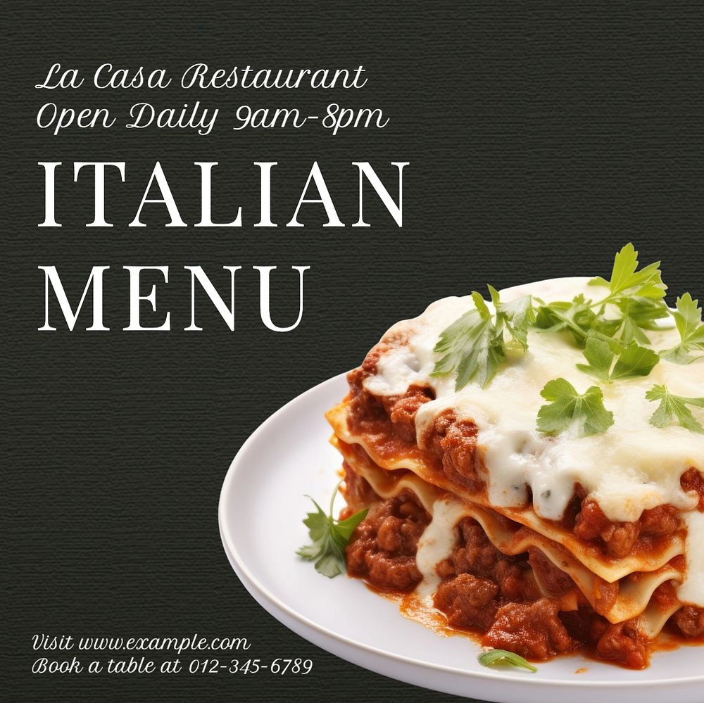 Italian food menu Instagram post template, editable text