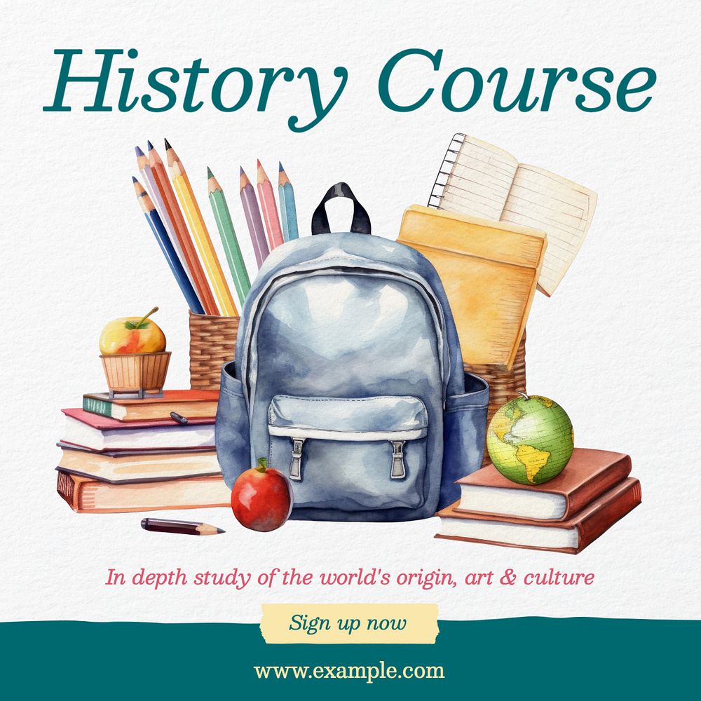 History course Instagram post template, editable text