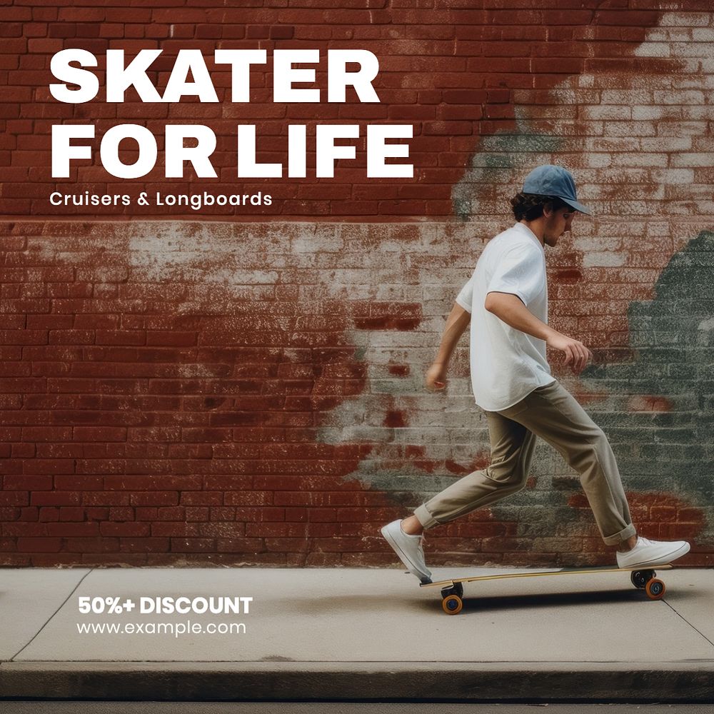 Skater for life Instagram post template, editable text