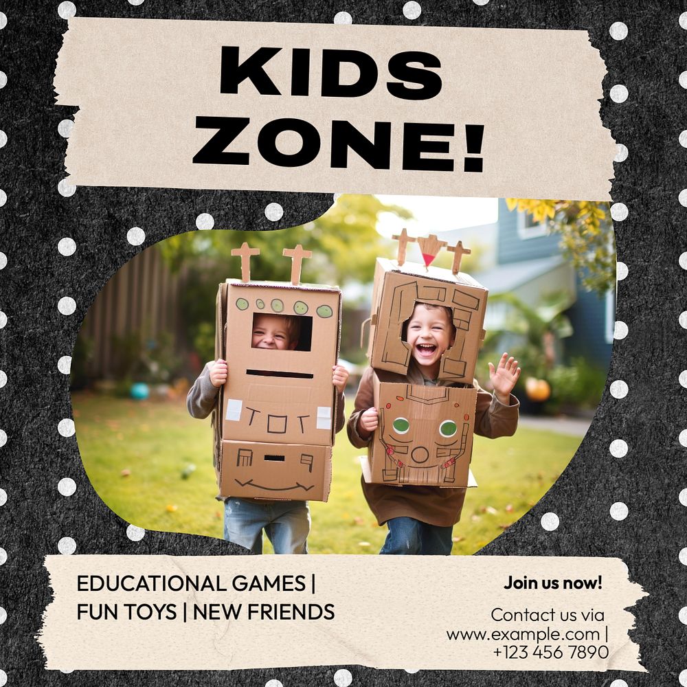 Kids zone Instagram post template, editable text