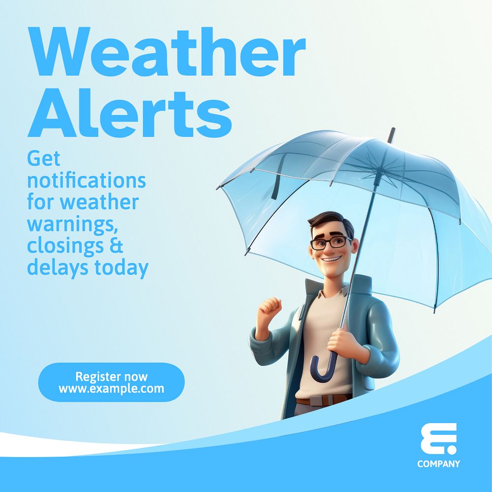 Weather alerts Instagram post template, editable text