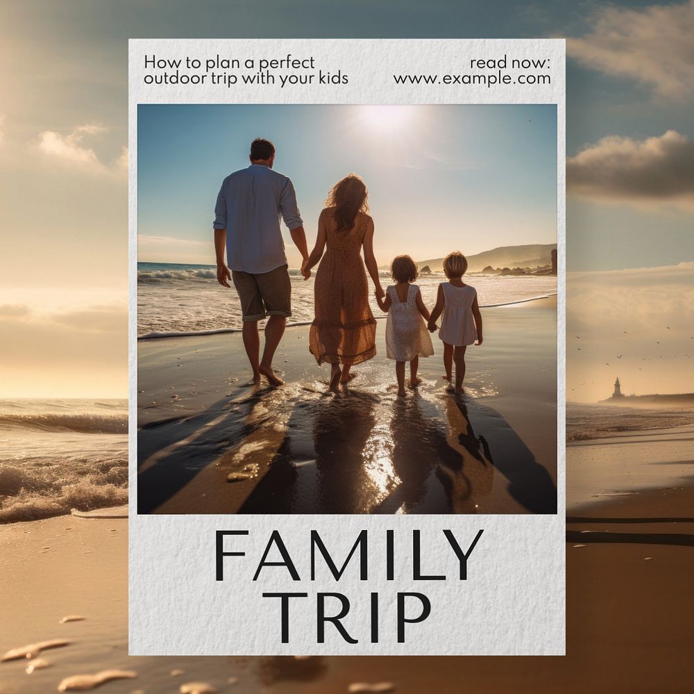 Family trip Instagram post template, editable text