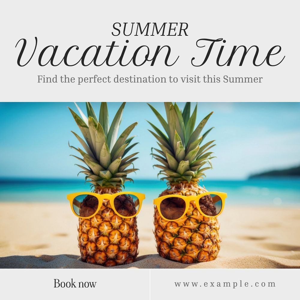 Summer vacation time Instagram post template, editable text