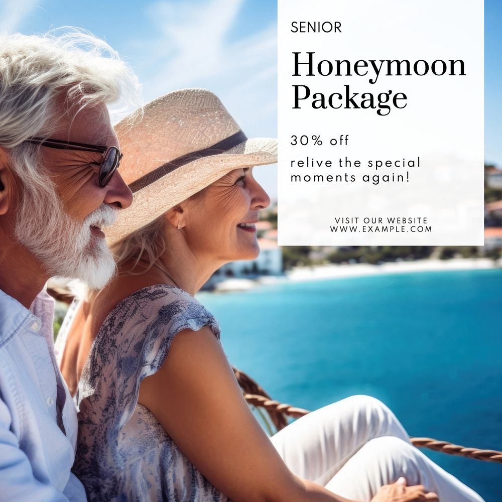 Senior honeymoon package Instagram post template, editable text