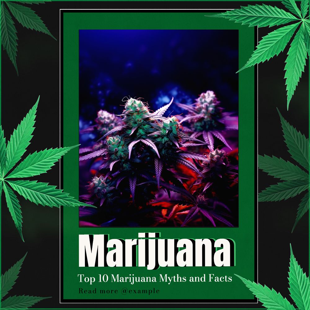 Marijuana Instagram post template, editable text