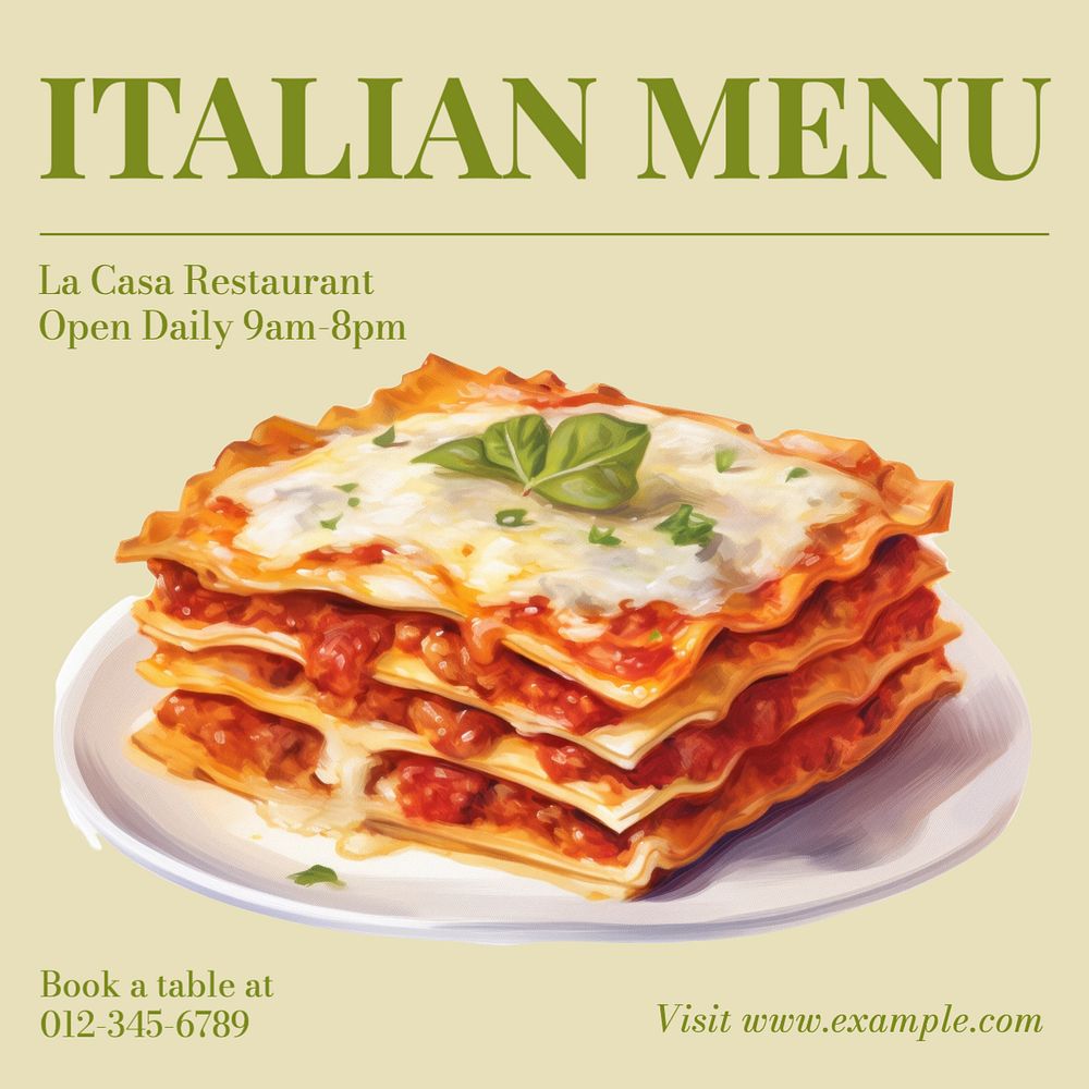 Italian food menu Instagram post template, editable text