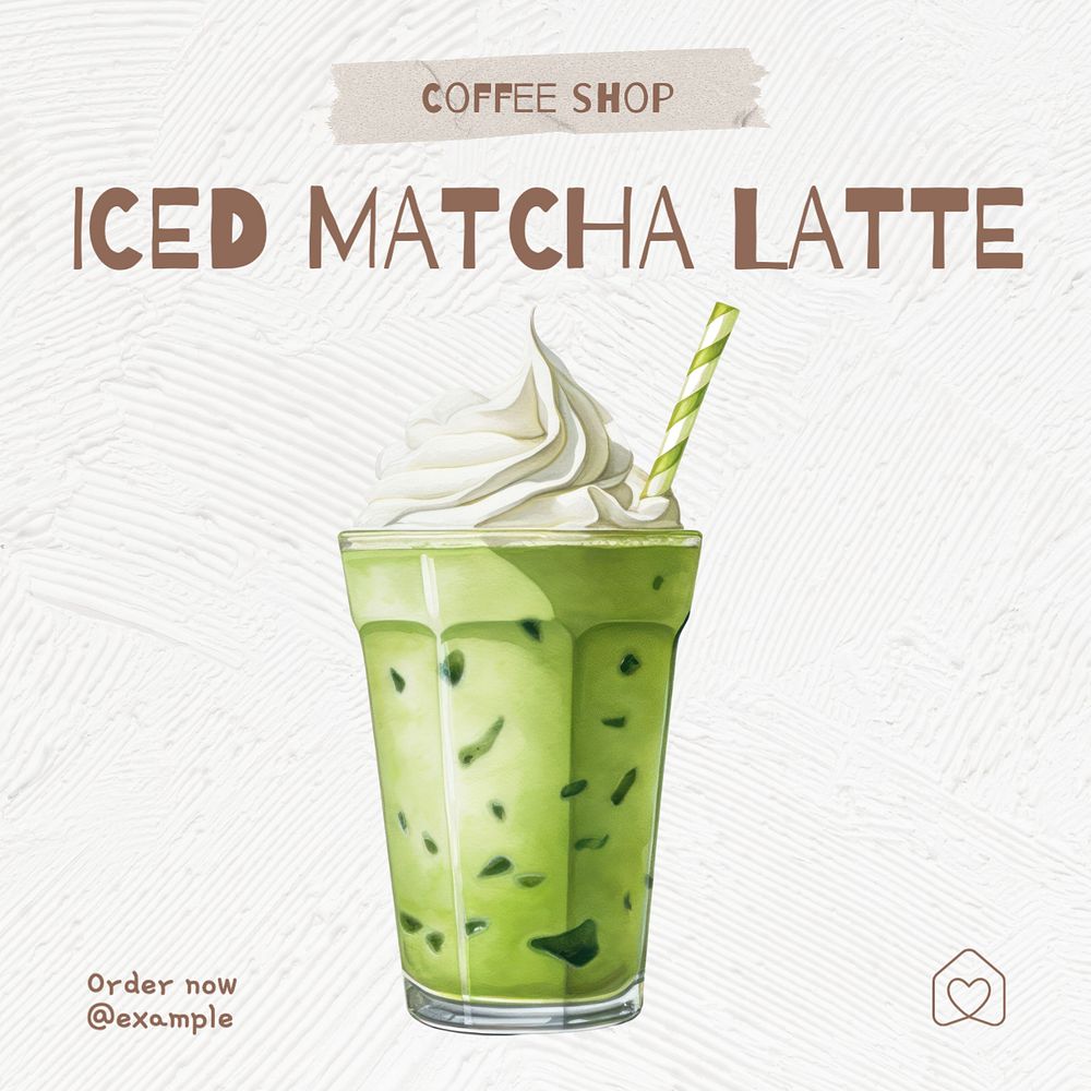 Iced matcha latte Instagram post template, editable text