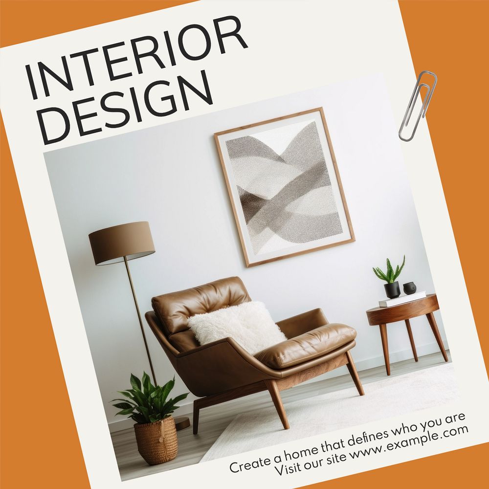 Interior design Instagram post template, editable text