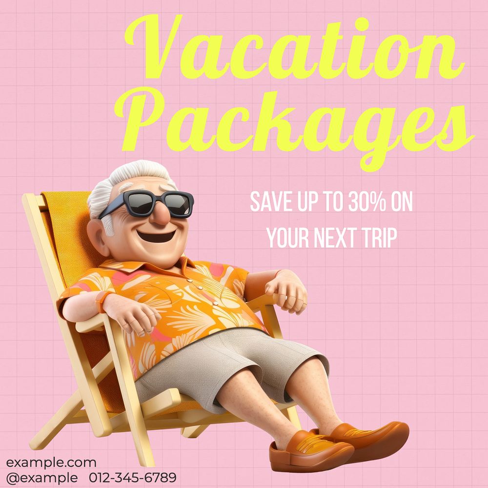 Vacation packages Instagram post template, editable text