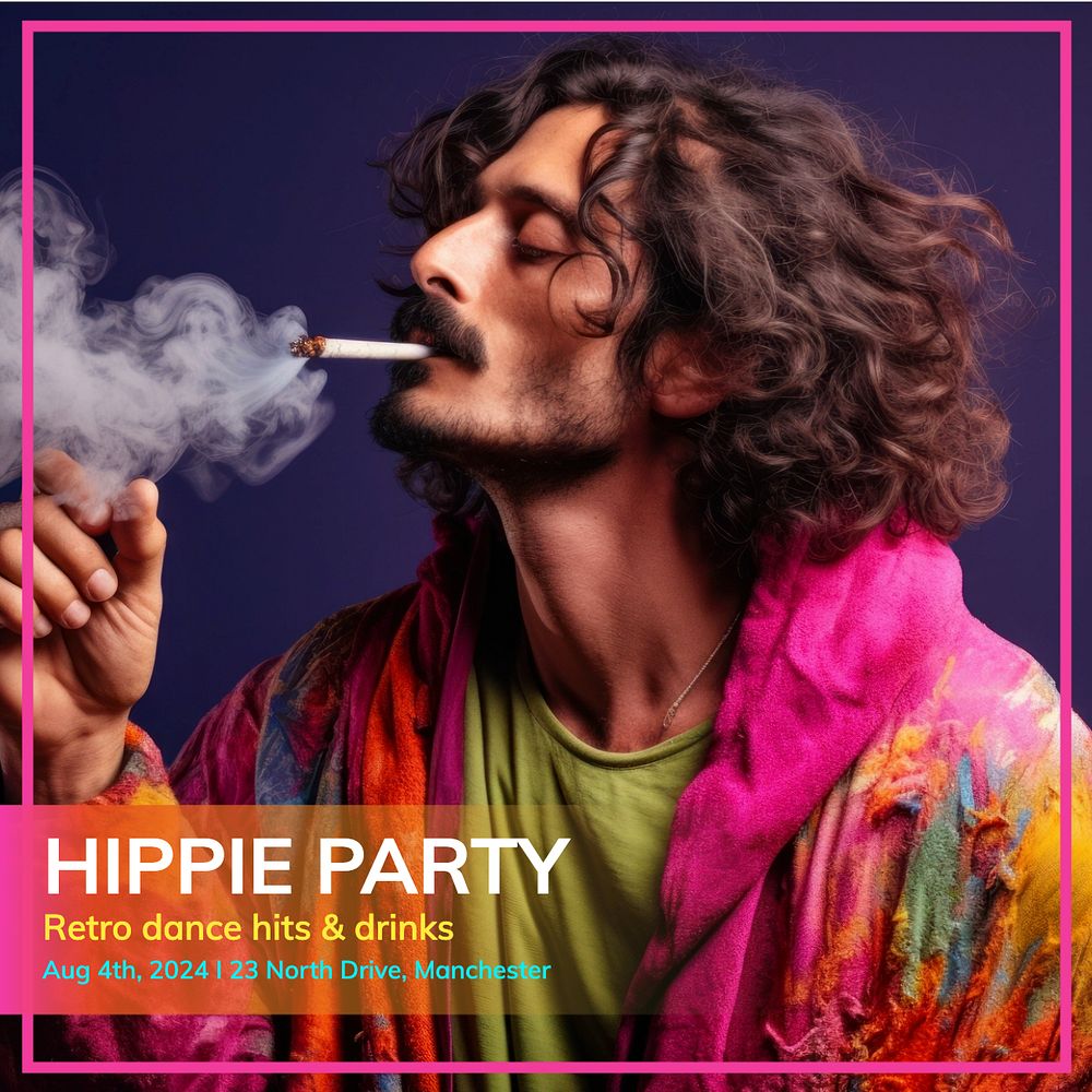 Hippie party Instagram post template, editable text