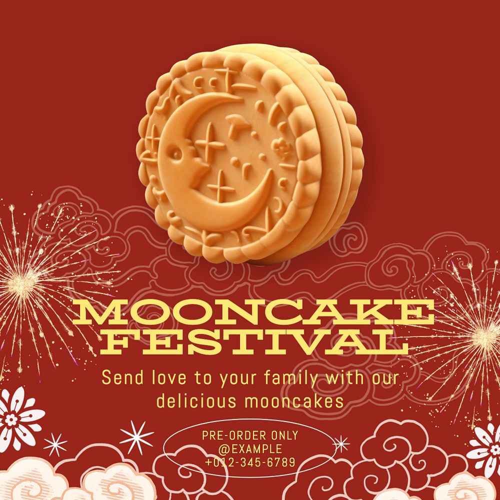 Mooncake festival Instagram post template, editable text