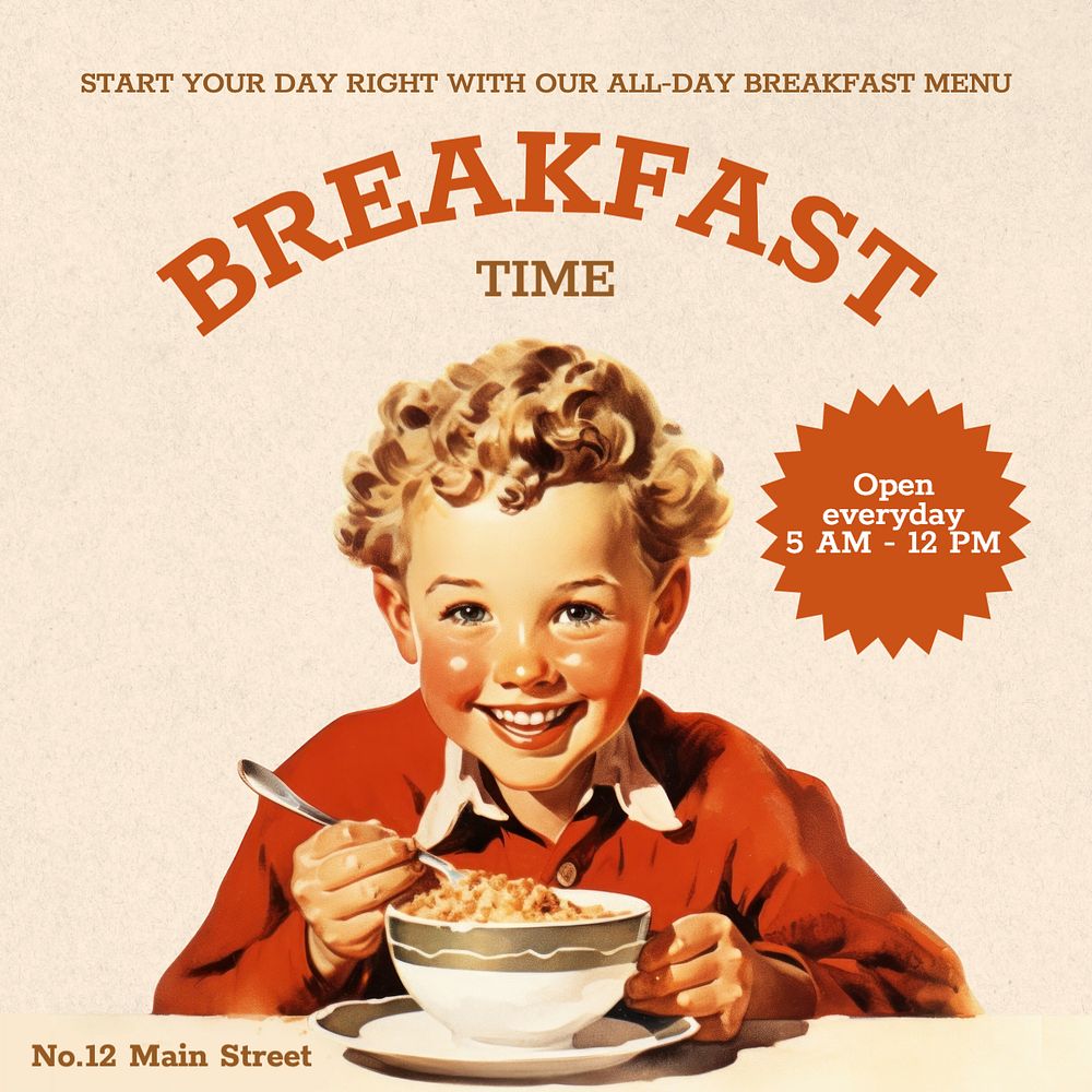 Breakfast time Instagram post template, editable text