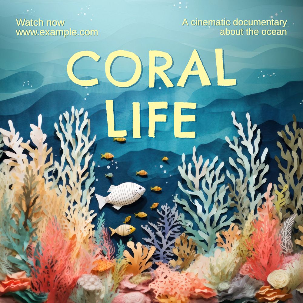 Coral life Instagram post template, editable text