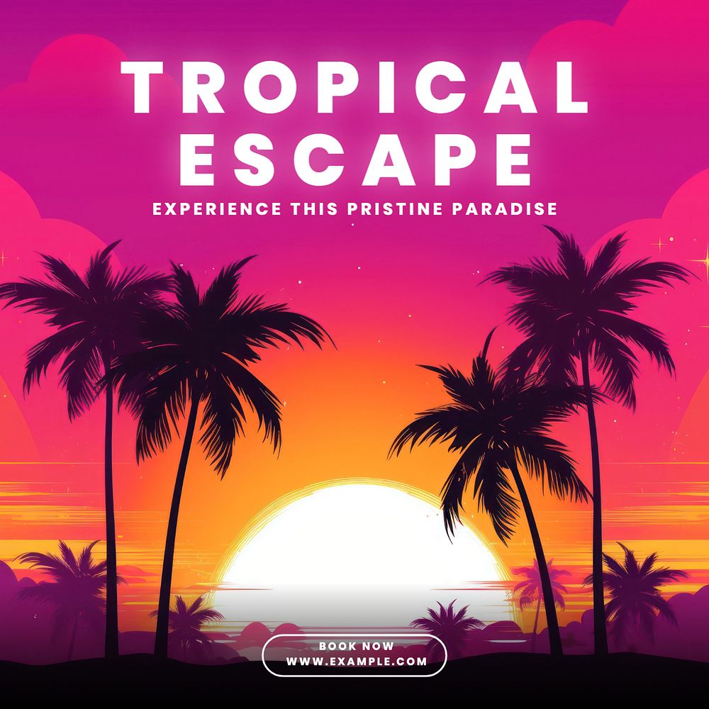 Tropical escape Instagram post template, editable text