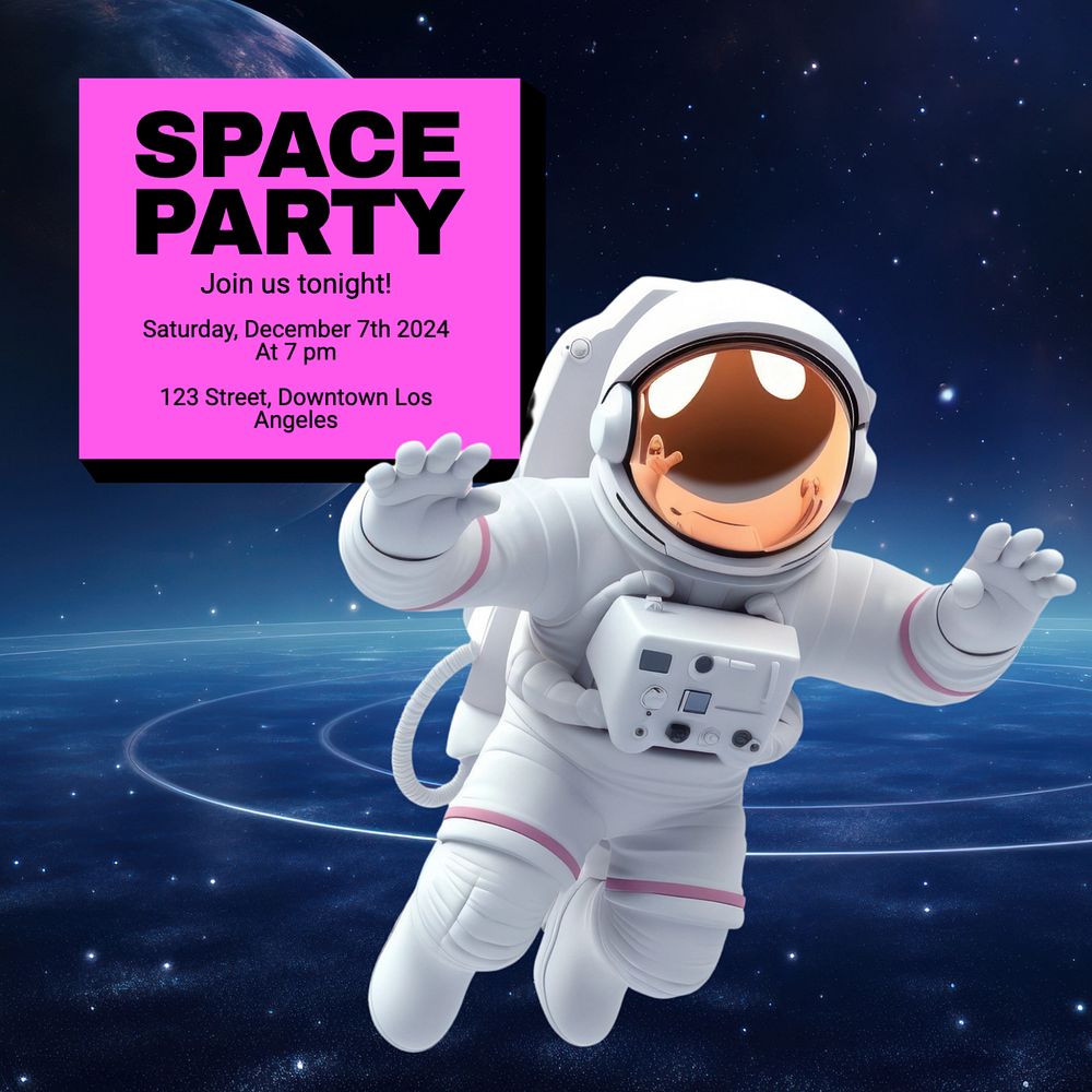 Space party Instagram post template, editable text