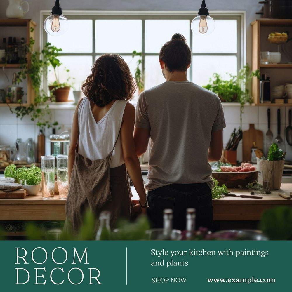 Room decoration Instagram post template, editable text