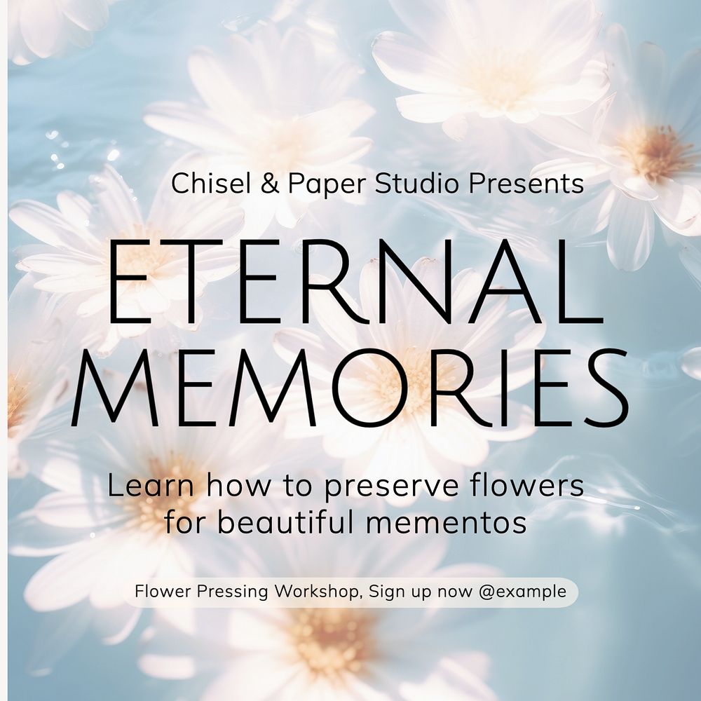 Flower pressing workshop Instagram post template, editable text